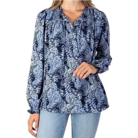 JOIE Parisian Paisley Peasant Top Blue Long Sleeve Tie Neck Women's Medium - Picture 1 of 6